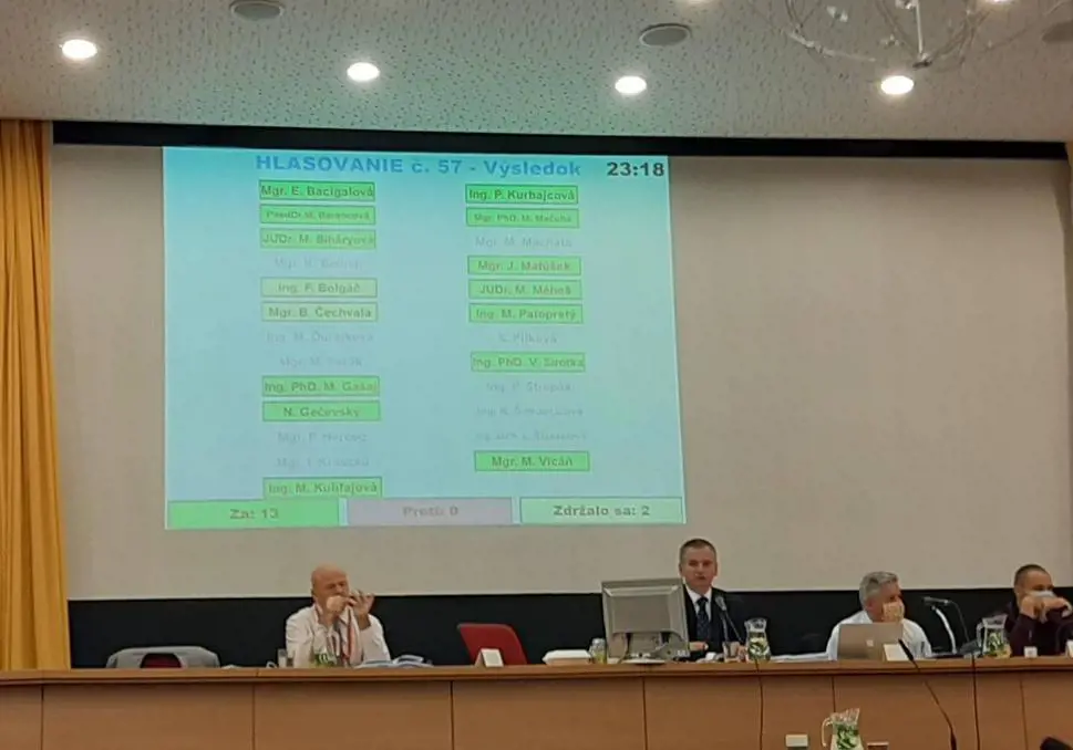 Hlasovanie o kúpe pozemku za 2,6 milióna EUR s DPH. Hlasovania sme sa nezúčastnili vytiahnutím hlasovacích kariet  resp. dvaja členovia sa zdržali.